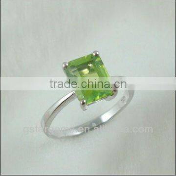 925 Sterling Silver Natural Peridot Rhodium Plated CZ Ring Gemstone Semi Pecious Stone Jewelry