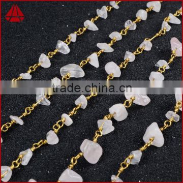 Gold Plated Or Silver Plated Natural Rose Quartz Stone Chips Beaded Chains Roll