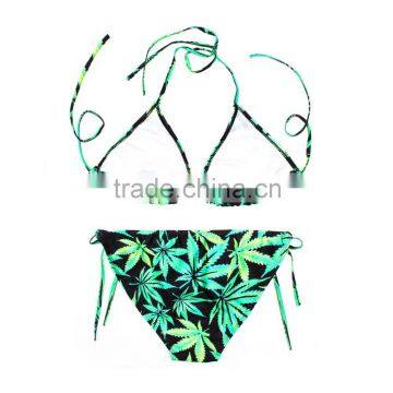 Green Leaf Sexy Women Digital Print Bikini Set photo-3