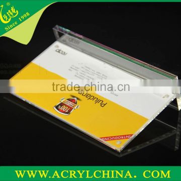 T-shape clear acrylic price display stand with 235g, transparent imported perspex price stand with 200*50*108mm