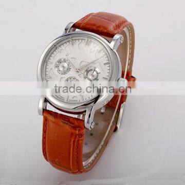 Fashion stainless steel chronograph geniune leather pair watches for couples