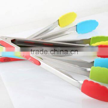 High quality silicone food tongs with stainless steel handle/9inch 12 inch 14inch silicone clamp