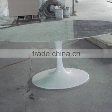 Modern Fiberglass Base and White Marble Top Oval Tulip Table photo-5