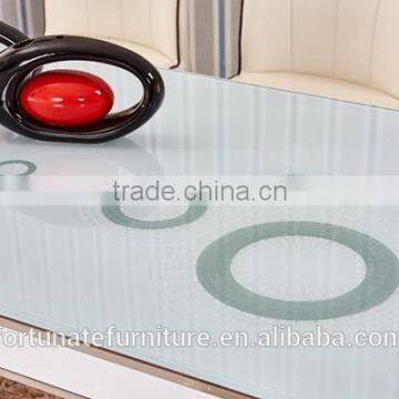 Glass Top Wooden Color Steel Leg Dining Table With Tempered Glass Top photo-2