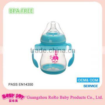 Wide Neck Temperature Reaction Bottom PP Plastic Feeding Bottle With Handle