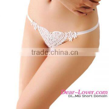 Wholesale new design cheap women panty sexy white sweet lace heart pearl g string