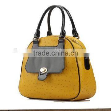S494-B2545 Luxury Ostrich Cow Leather Bag With Patent Leather Lady Handbags for Wholesale photo-2