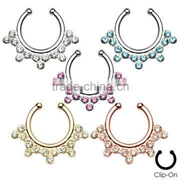 Snowflake Gem Septum Nose Ring Non-Piercing Fake Cheater Hanger