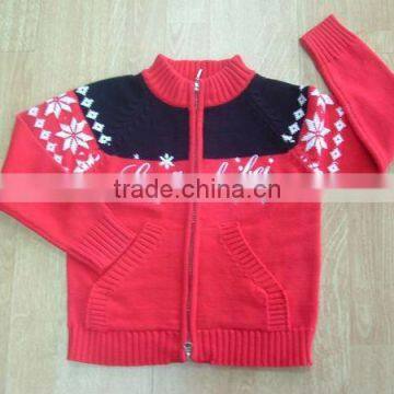 Flower pattern Zip Sweater Cotton