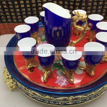 High quality fine bone china porcelain wine cups,blue ceramic wine cup