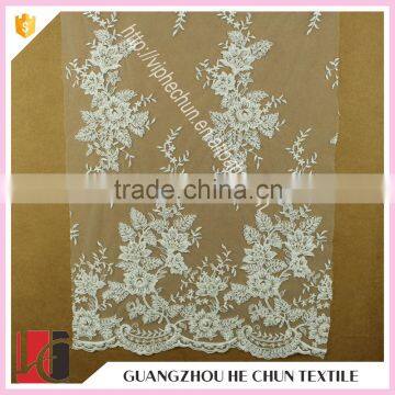 HC-6181-1 Hechun Rose Shape Pearl Embroidered Beaded Indian Bridal Lace Fabric