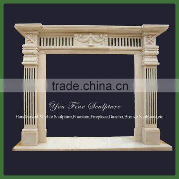 Carved Colored Stone Freestanding Indoor Fireplace