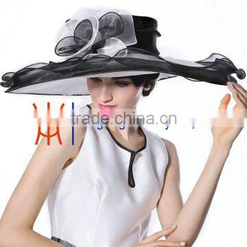 2015 New Arrival Wide Brim Organza Hats Women Sun Hats Black/White Color
