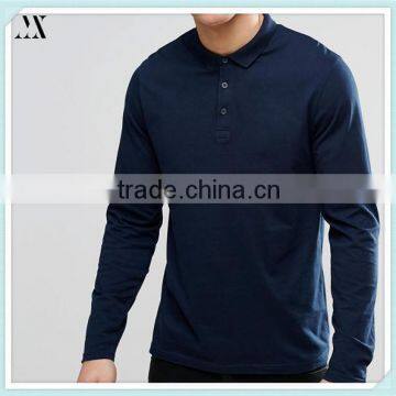 2016 Custom Wholesale Polo Shirt Long Sleeves Polo Shirt In Navy