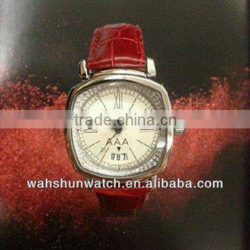 big square case genuine leather strap wholesale leather geneva watches for woman