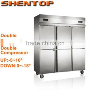 Shentop 6 dooors Commercial refrigerator stainless steel deep freezer double temperature double compressor