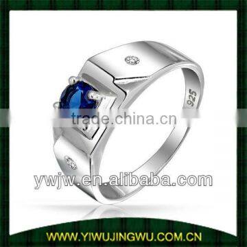 Blue Sapphire Color Round solitaire CZ Mens Engagement Ring 925 Silver