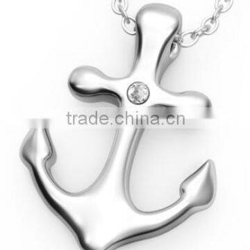 Rose Gold Stainless Steel Girls Pendant Silver CZ Inlay Anchor Pendant Necklace photo-6