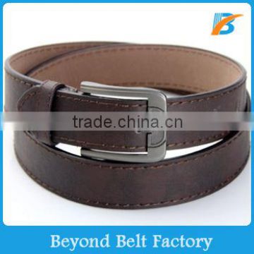 Beyond Men's 1-1/2" Cowhide Leather Belt with Stitching and Dull Buckle