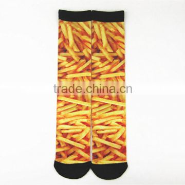 New fashional fries pizza food thermal transfer printing socks