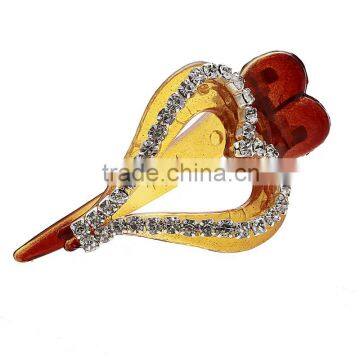 Plain Female Changeable Color Amber Hollow Heart Hair Clip Updo Head Tools Crystal Love Heart Hair Barrette For Women