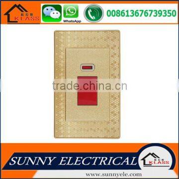 KB6 best sale Painting Golden good quality electric popular wall 45A red switch with neon with CE certification