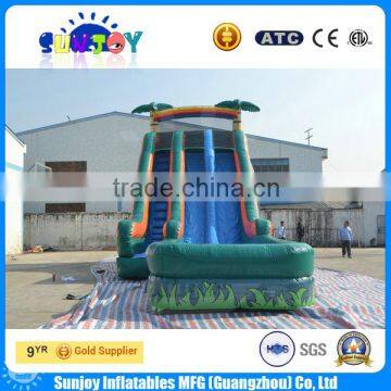 Coconut palm double lane inflatable water slide with pool