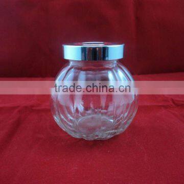 ball shape candy glass container with cap, round glass pot