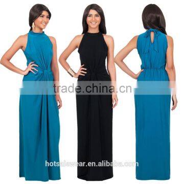 2016 Hot Selling Slim Sleeveless Ruffled Long Dress Graceful Knotted Maxi Dresses MK-KF5100