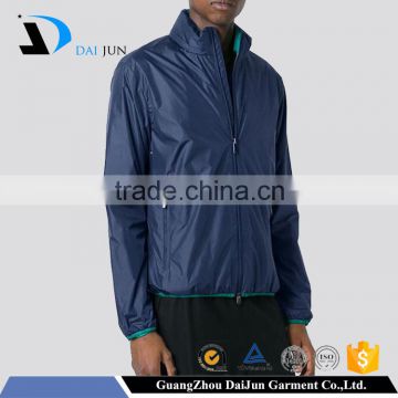 Daijun oem new design high quality polyester navy blue zip up man plain windbreaker jacket