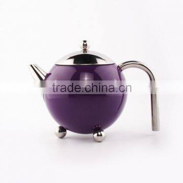 stainless steel 18/8 sprayed color food safety round 750ml tea pot/water kettle with three legs