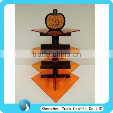 Acrylic cake display for Halloween, yellow pumpkin shape party cake display stand