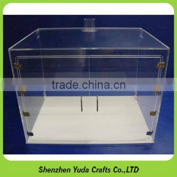 Big plexiglass display case on desk custom handmade acrylic container with cover