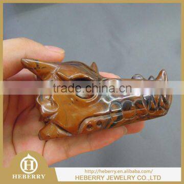 unique crystal products Natural yellow tiger eye Dragon Skull / Wholesale Quartz crystal Dragon Head