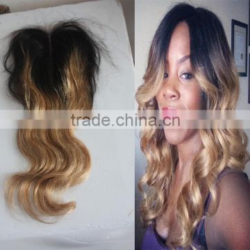 Malaysian #1b/27 Ombre Closure 4*4 Inches Swiss Lace Closure Three Part/Middle Part /Free Part