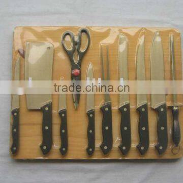 kitchen knife set with wooden board