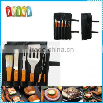 Outdoor portable 5pcs wooden handle bbq tool set, BBQ barbecue grill tool set