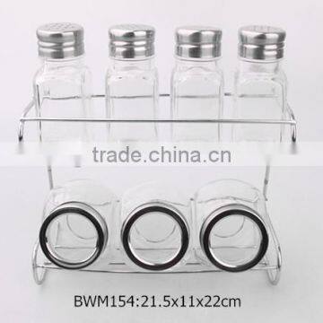 7pcs glass spice jar set with metal rack