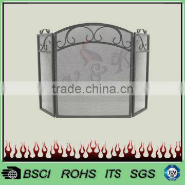 Fireplace accessories 3 panels morden folding fire screen with black powder coating FS64B#