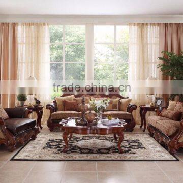 French Style Luxury Home Furniture Wooden Sectional Sofa/Leather Handmade Curved 4+3+2+1 Living Room Sofa Set