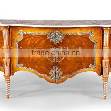 Antique Hand Carved Classic Curio Cupboard Inlaied Seasell Mosaic, Gold Gilding Wooden Display Cabinets With Flowers Paint Motif photo-5