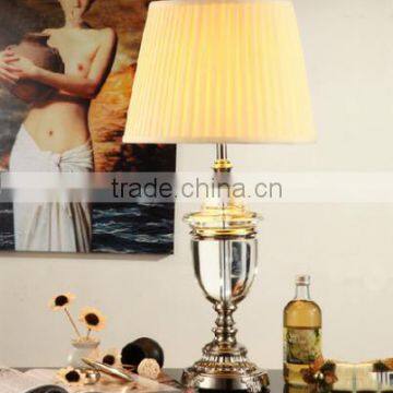 Silver plated hardware lamp base crystal table lamp with whith fabric lampshade