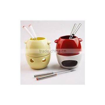 ceramic oval shape fondue set with forks