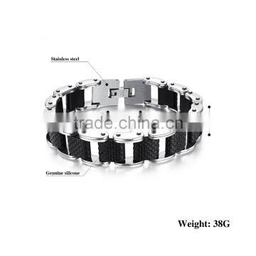 Modern Sleek Silicone Mens Bracelet 316L Stainless Steel Motocycle Biker Bicycle Chain Link Bracelets photo-5