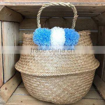 Small Pompom Seagrass Belly Basket photo-5