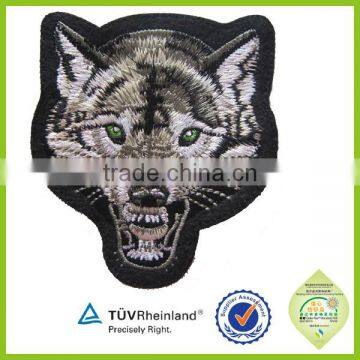 Custom stick-on embroidered animal shape wolf patch for clothing