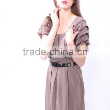 Puff Sleeve Midi Dress Ruffled Layered Pleat Skirt Fashion Boutique Dress photo-2