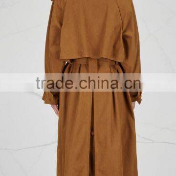 Wholesale Ladies Apparel Simple Design Caremel Faux Suede Trench Coat(DQE0353C) photo-2