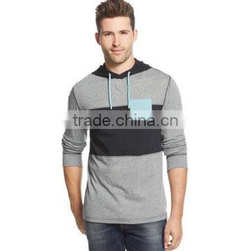 Hoodie With Faux Suede ,Pocket Suede chest pocket, Color block panel design