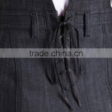 Latest Stretch Raw Black Denim High Waisted Flared Skirt a Line Short Skirts for Women photo-5